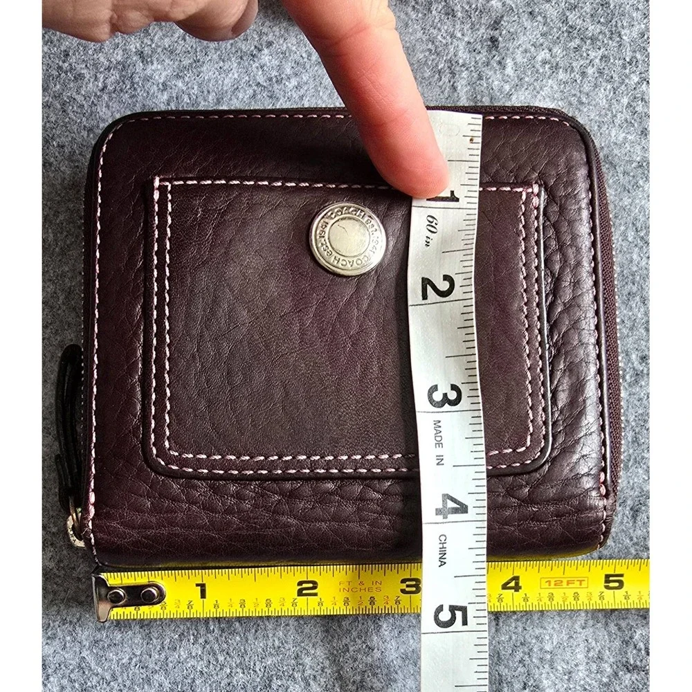 Vintage Coach Chelsea Brown Pebbled Leather Zip-Around Wallet pink stitching GUC